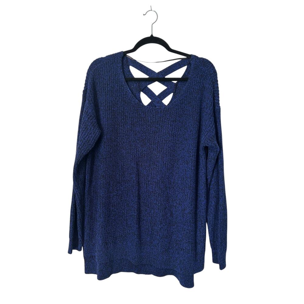 Lane Bryant Top Size 18/20 Blue Scoop Neck Strappy Back Long Sleeve Sweater